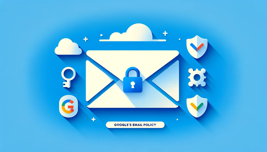 Googleとセキュリティに関するアイコンがメール便の周りに浮いているグラフィック画像