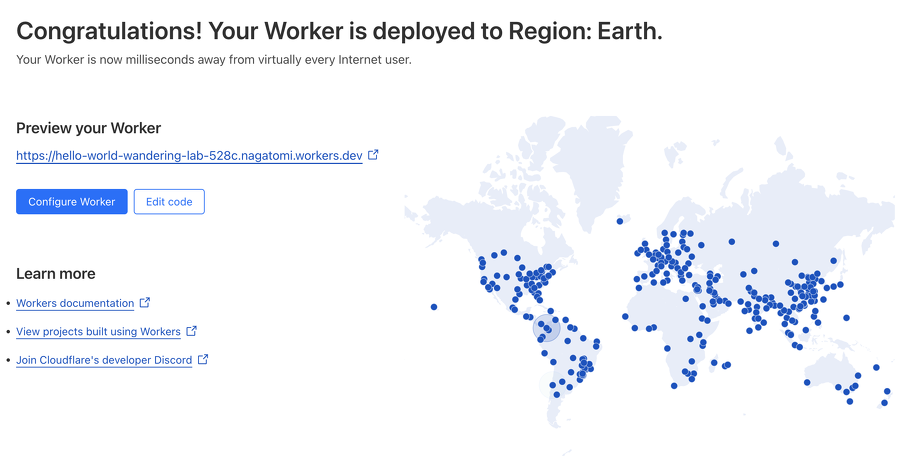 Cloudflare Workers デプロイ後の画面